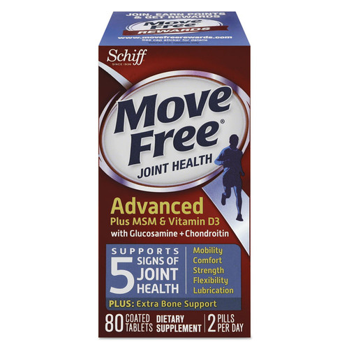 Move Free Advanced Plus MSM and Vitamin D3 Joint Health Tablet, 80 Count, 12/Carton [SKU: MOV97007CT]