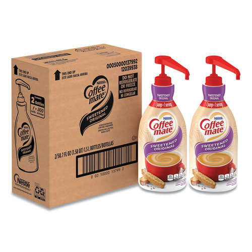 Liquid Coffee Creamer, Sweetened Original, 1.5 Liter Pump Bottle, 2/Carton [SKU: NES13799CT]