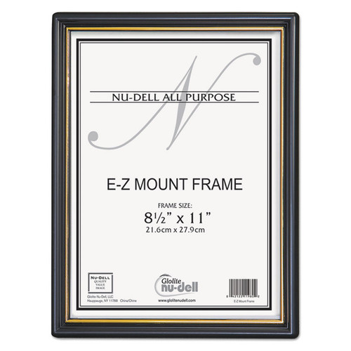 EZ Mount Document Frame with Trim Accent and Plastic Face, Plastic, 8.5 x 11 Insert, Black/Gold [SKU: NUD11880]