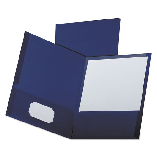 Linen Finish Twin Pocket Folders, 100-Sheet Capacity, 11 x 8.5, Navy, 25/Box [SKU: OXF53443]