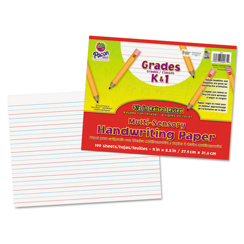 Multi-Sensory Raised Ruled Paper, 5/8" Short Rule, 8.5 x 11, 100/Pad [SKU: PAC2471]
