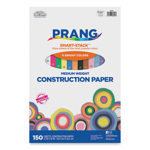 SunWorks Construction Paper Smart-Stack, 50 lb Text Weight, 12 x 18, Assorted, 150/Pack [SKU: PAC6526]