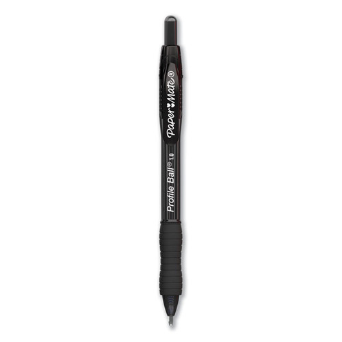 Profile Ballpoint Pen, Retractable, Medium 1 mm, Black Ink, Translucent Black Barrel, Dozen [SKU: PAP2095470]