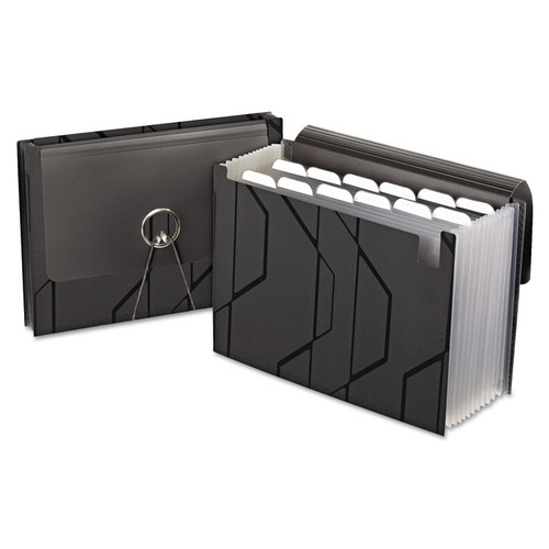 Sliding Cover Expanding File, 4" Expansion, 13 Sections, Cord/Hook Closure, 1/6-Cut Tabs, Letter Size, Black [SKU: PFX02327]