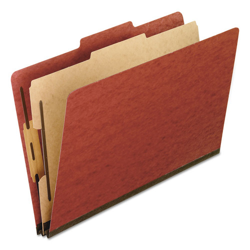 Four-Section Pressboard Classification Folders, 2" Expansion, 1 Divider, 4 Fasteners, Legal Size, Red Exterior, 10/Box [SKU: PFX2157R]