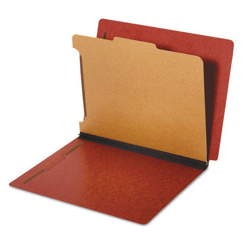 Dual Tab Classification Folders, 1.75" Expansion, 1 Divider, 4 Fasteners, Letter Size, Red Exterior, 10/Box [SKU: PFX24855]