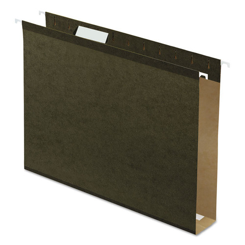 Extra Capacity Reinforced Hanging File Folders with Box Bottom, 2" Capacity, Letter Size, 1/5-Cut Tabs, Green, 25/Box [SKU: PFX5142X2]