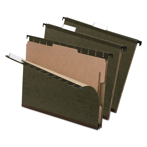 SureHook Reinforced Hanging Divider Folders, 2" Expansion, 1 Divider, 4 Fasteners, Letter Size, Green Exterior, 10/Box [SKU: PFX59253]