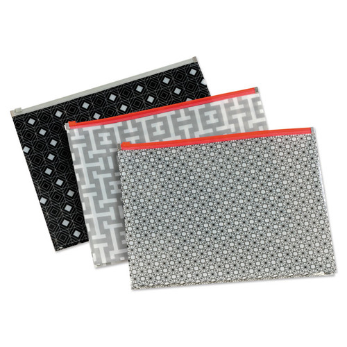 Fashion Poly Zip Envelope, Zipper Closure, 8.5 x 11, Assorted Colors, 3/Pack [SKU: PFX95194]