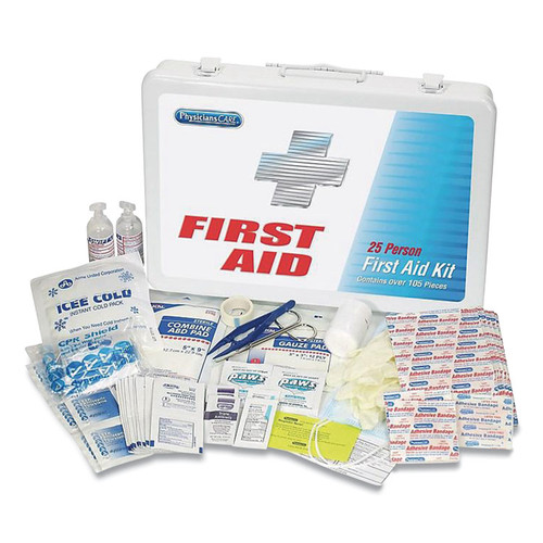 First Aid Kit for Up to 25 People, 125 Pieces, Metal Case [SKU: PHY90175001]