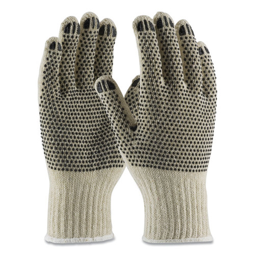 PVC-Dotted Cotton/Polyester Work Gloves, Large, Gray/Black, 12 Pairs [SKU: PID36110PDDL]