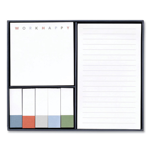 Work Happy Sticky Notes, (5) Unruled 0.5 x 1, (1) Unruled 3 x 3, (1) Note Ruled 3 x 5, Assorted Lagoon Colors, 90 Sheets/Pad [SKU: PPJ107471]