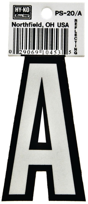HY-KO PS-20/A Reflective Letter, Character: A, 3-1/4 in H Character, Black/White Character, Vinyl [SKU: ORG6250831]