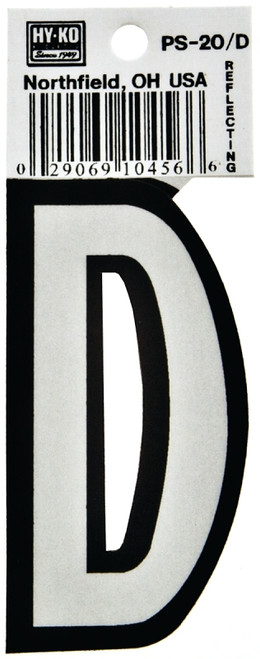 HY-KO PS-20/D Reflective Letter, Character: D, 3-1/4 in H Character, Black/White Character, Vinyl [SKU: ORG6251532]