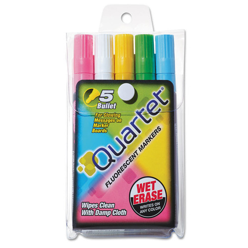 Glo-Write Fluorescent Marker Five-Color Set, Medium Bullet Tip, Assorted Colors, 5/Set [SKU: QRT5090]
