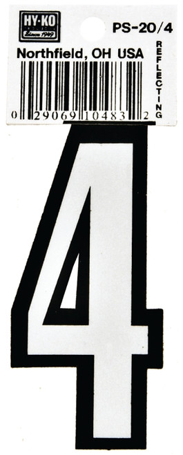 HY-KO PS-20/4 Reflective Sign, Character: 4, 3-1/4 in H Character, Black/White Character, Vinyl [SKU: ORG6249304]