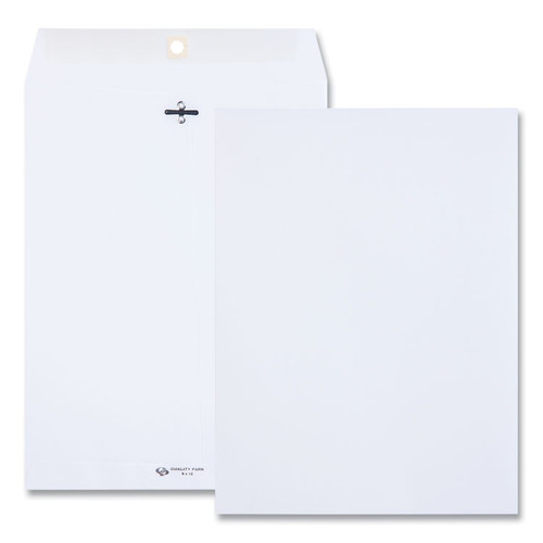 Clasp Envelope, 28 lb Bond Weight Paper, #90, Square Flap, Clasp/Gummed Closure, 9 x 12, White, 100/Box [SKU: QUA38390]