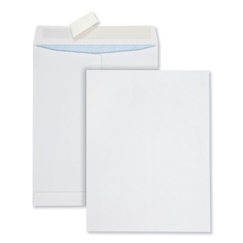 Redi-Strip Security Tinted Envelope, #13 1/2, Square Flap, Redi-Strip Adhesive Closure, 10 x 13, White, 100/Box [SKU: QUA44929]