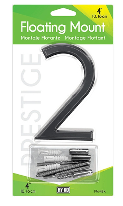 HY-KO FM-4BK-2 House Number, Character: 2, 4 in H Character, Black Character [SKU: ORG7449424]