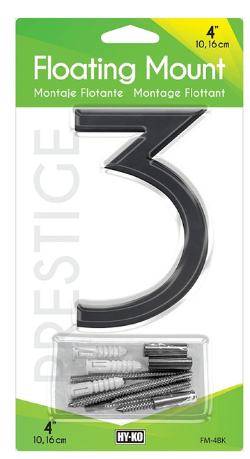 HY-KO FM-4BK-3 House Number, Character: 3, 4 in H Character, Black Character [SKU: ORG7449440]