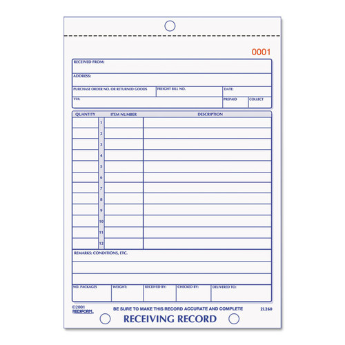 Receiving Record Book, Three-Part Carbonless, 5.56 x 7.94, 50 Forms Total [SKU: RED2L260]