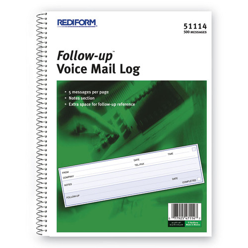 Follow-up Wirebound Voice Mail Log Book, One-Part (No Copies), 7.5 x 2, 5 Forms/Sheet, 500 Forms Total [SKU: RED51114]