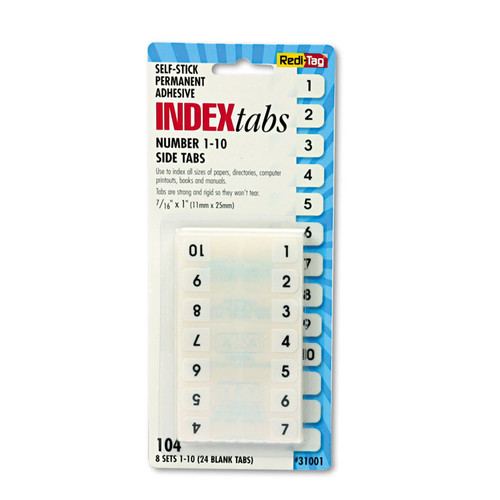 Legal Index Tabs, Preprinted Numeric: 1 to 10, 1/12-Cut, White, 0.44" Wide, 104/Pack [SKU: RTG31001]