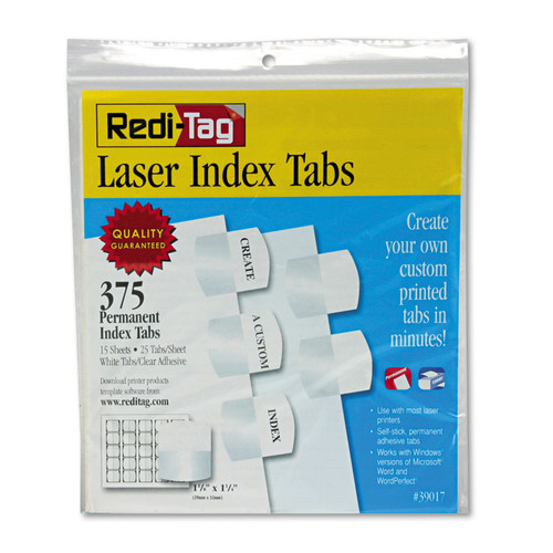 Laser Printable Index Tabs, 1/5-Cut, White, 1.13" Wide, 375/Pack [SKU: RTG39017]
