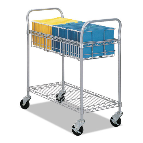 Dual-Purpose Wire Mail and Filing Cart, Metal, 1 Shelf, 1 Bin, 39" x 18.75" x 38.5", Metallic Gray [SKU: SAF5236GR]