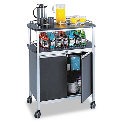 Mobile Beverage Cart, Plastic, 4 Shelves, 33.5" x 21.75" x 43", Black [SKU: SAF8964BL]