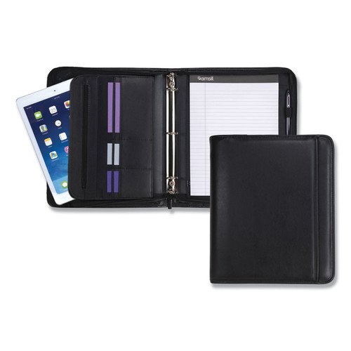 Professional Zippered Pad Holder/Ring Binder, Pockets, Writing Pad, Vinyl Black [SKU: SAM15650]