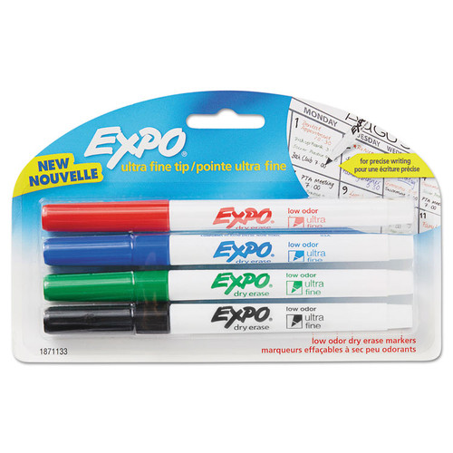 Low-Odor Dry-Erase Marker, Extra-Fine Needle Tip, Assorted Colors, 4/Pack [SKU: SAN1871133]