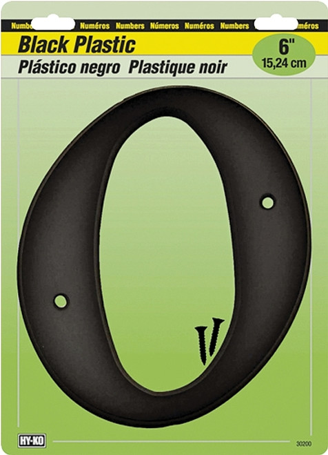 HY-KO 30200 Series 30210 House Number, Character: 0, 6 in H Character, Black Character, Plastic [SKU: ORG6055529]