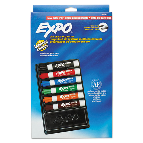 Low-Odor Dry Erase Marker and Organizer Kit, Broad Chisel Tip, Assorted Colors, 6/Set [SKU: SAN80556]