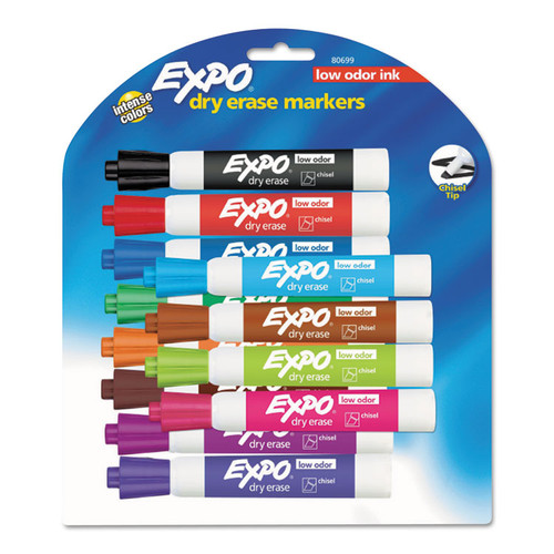 Low-Odor Dry-Erase Marker, Broad Chisel Tip, Assorted Colors, 12/Set [SKU: SAN80699]