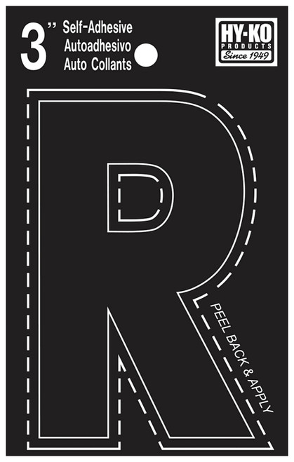 HY-KO 30400 Series 30428 Die-Cut Letter, Character: R, 3 in H Character, Black Character, Vinyl [SKU: ORG7980824]