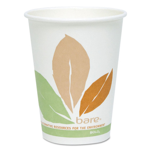 Bare Eco-Forward PLA Paper Hot Cups, 12 oz, Leaf Design, White/Green/Orange, 50/Pack [SKU: SCC412PLNJ7234P]