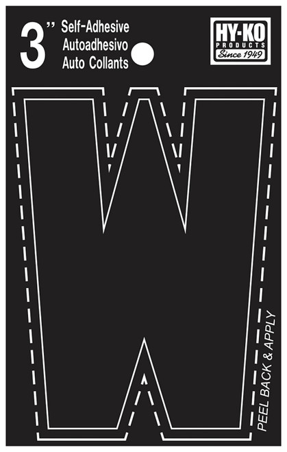HY-KO 30400 Series 30433 Die-Cut Letter, Character: W, 3 in H Character, Black Character, Vinyl [SKU: ORG4915567]