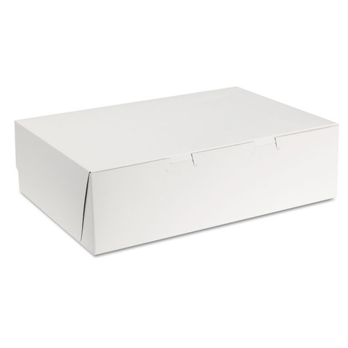 White One-Piece Non-Window Bakery Boxes, 1/4-Sheet Cake Box, 14 x 10 x 4, White, Paper, 100/Carton [SKU: SCH1025]