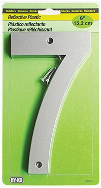 HY-KO 30800 Series 30807 Reflective Sign, Character: 7, 6 in H Character, Black/Silver Character, Plastic [SKU: ORG0234229]