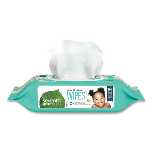 Free and Clear Baby Wipes, 7 x 7, Unscented, White, 64/Flip-Top Pack [SKU: SEV34208]