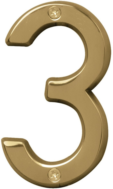 HY-KO Prestige Series BR-42PB/3 House Number, Character: 3, 4 in H Character, Brass Character, Brass [SKU: ORG1218890]