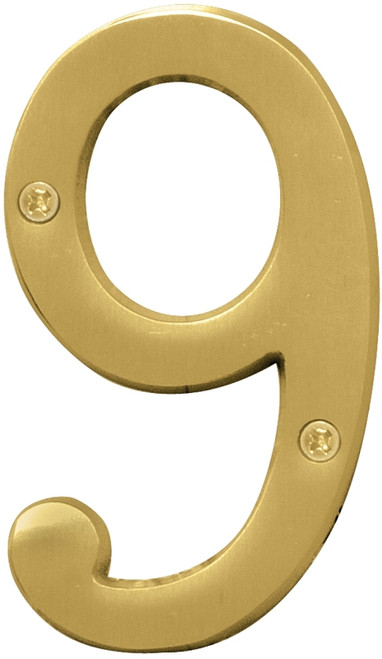 HY-KO Prestige Series BR-43BB/9 House Number, Character: 9, 4 in H Character, Brass Character, Solid Brass [SKU: ORG8750549]