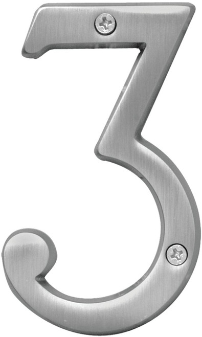HY-KO Prestige Series BR-43SN/3 House Number, Character: 3, 4 in H Character, Nickel Character, Brass [SKU: ORG1702091]
