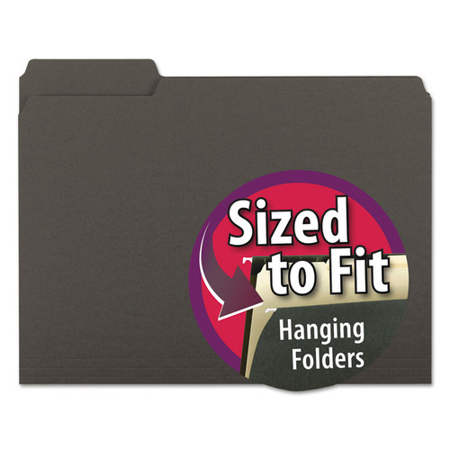 Interior File Folders, 1/3-Cut Tabs: Assorted, Letter Size, 0.75" Expansion, Black/Gray, 100/Box [SKU: SMD10243]