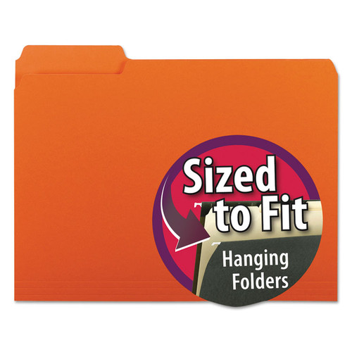 Interior File Folders, 1/3-Cut Tabs: Assorted, Letter Size, 0.75" Expansion, Orange, 100/Box [SKU: SMD10259]