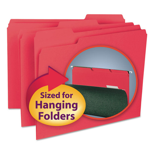 Interior File Folders, 1/3-Cut Tabs: Assorted, Letter Size, 0.75" Expansion, Red, 100/Box [SKU: SMD10267]