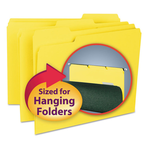 Interior File Folders, 1/3-Cut Tabs: Assorted, Letter Size, 0.75" Expansion, Yellow, 100/Box [SKU: SMD10271]