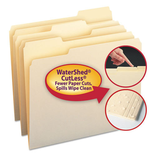 WaterShed/CutLess File Folders, 1/3-Cut Tabs: Assorted, Letter Size, 0.75" Expansion, Manila, 100/Box [SKU: SMD10343]