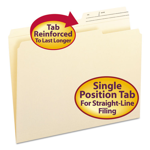 Reinforced Guide Height File Folders, 2/5-Cut Printed Tabs: Right Position, Letter Size, 0.75" Expansion, Manila, 100/Box [SKU: SMD10388]